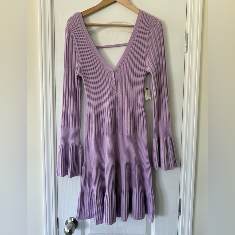 Daily Practice **PURPLE** by Anthropologie Bell-Sleeve Sweater Mini Dress